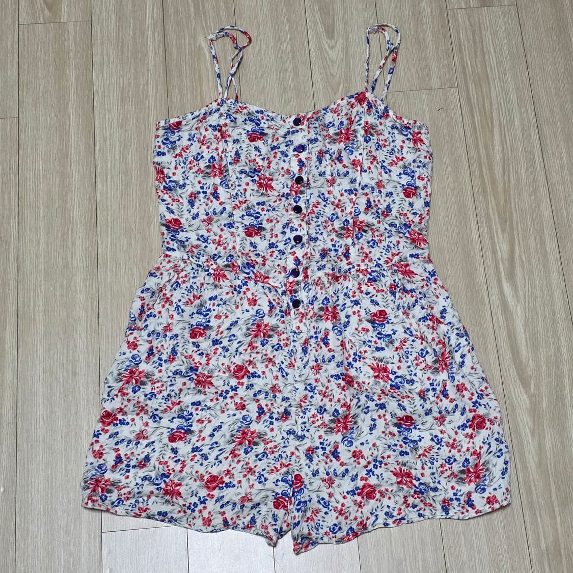 미국빈티지)10s 고전 플로럴 모리걸 블루x로즈 꽃무늬 점프수트롬퍼 상품이미지2