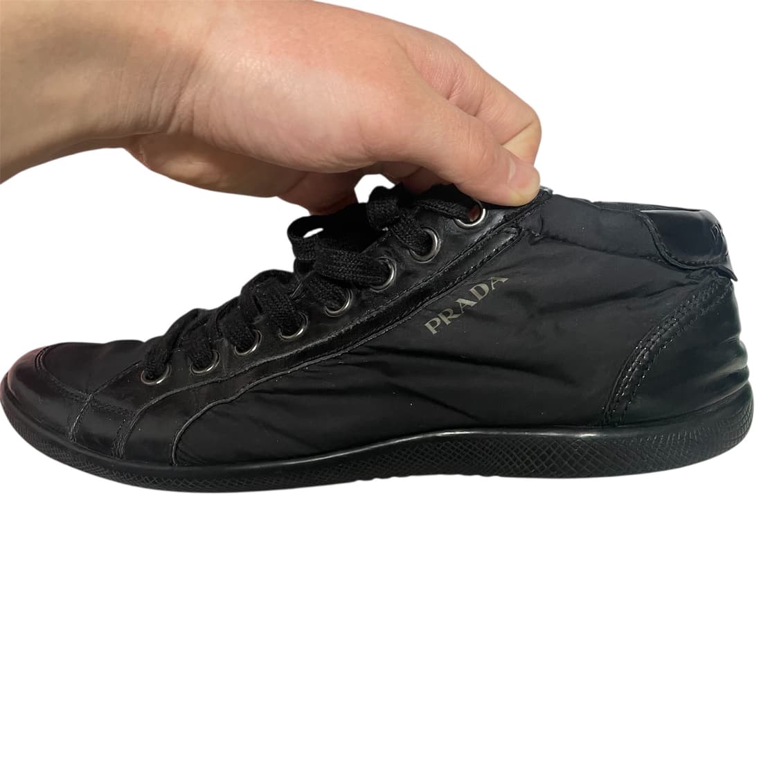 270) 프라다 스포츠 레더 나일론 미드탑 스니커즈 상품이미지4