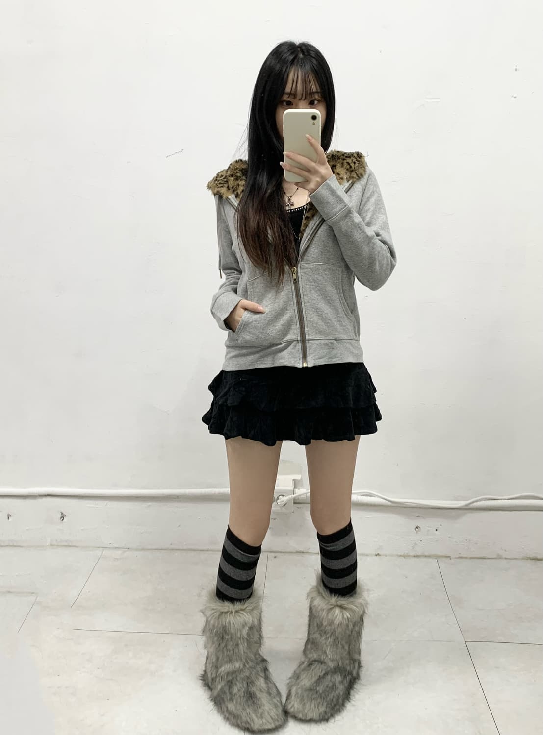 [LEPSIM] 갸루 레오파드 호피 퍼 후드집업 상품이미지2