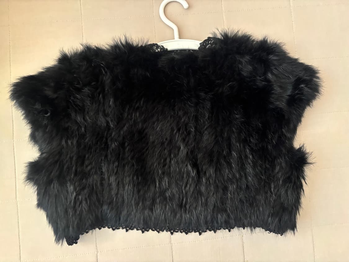 엑시즈팜 빈티지 토끼퍼 블랙 크롭 가디건 상품이미지2