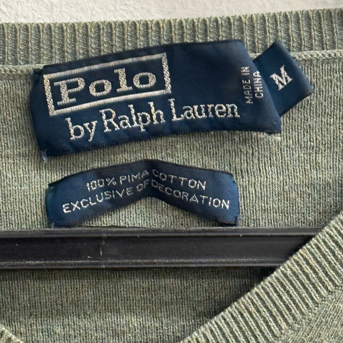 폴로 랄프로렌 피마코튼 브이넥 카키 니트 M 상품이미지2