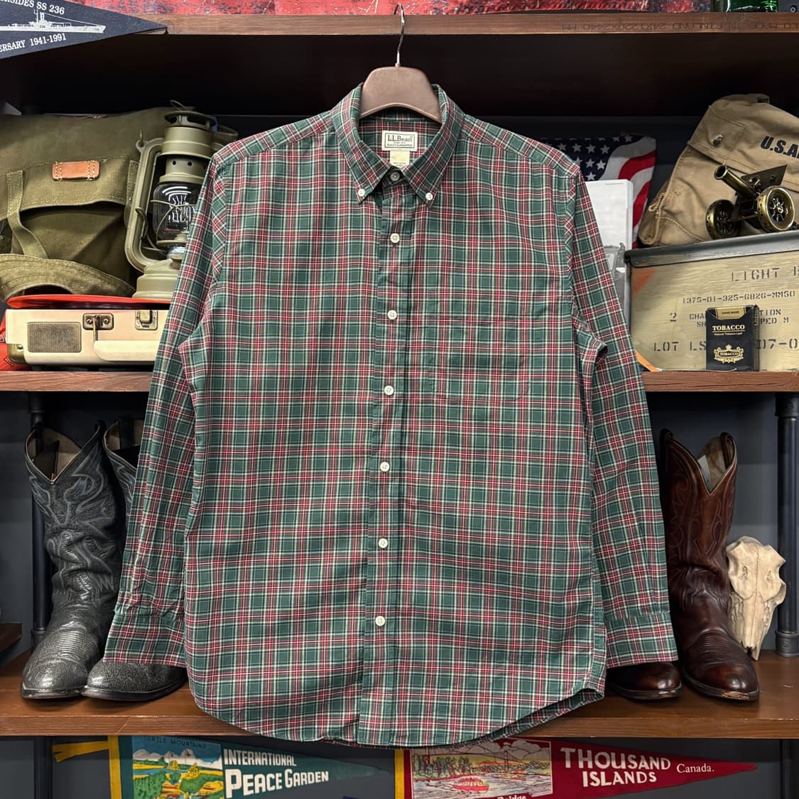 00s 엘엘빈 스몰 타탄체크 버튼다운 셔츠 패치포켓 N447 상품이미지1