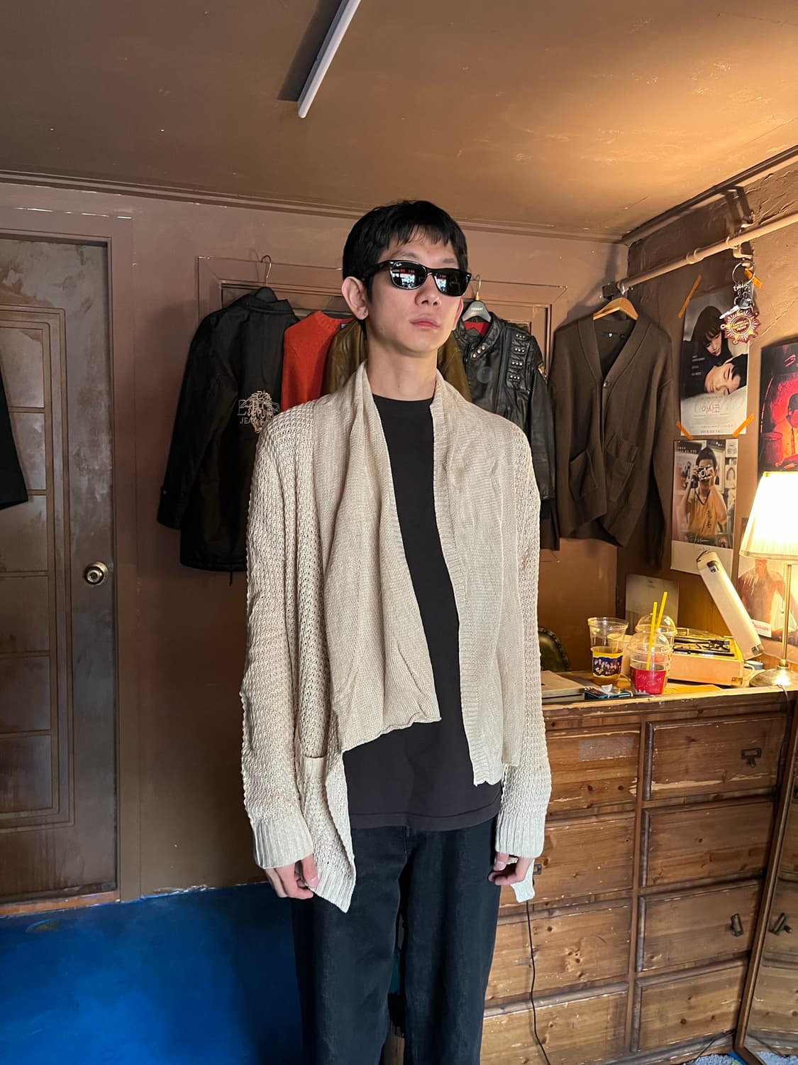Beige Asymmetric Shawl-Collar Cardigan 상품이미지1