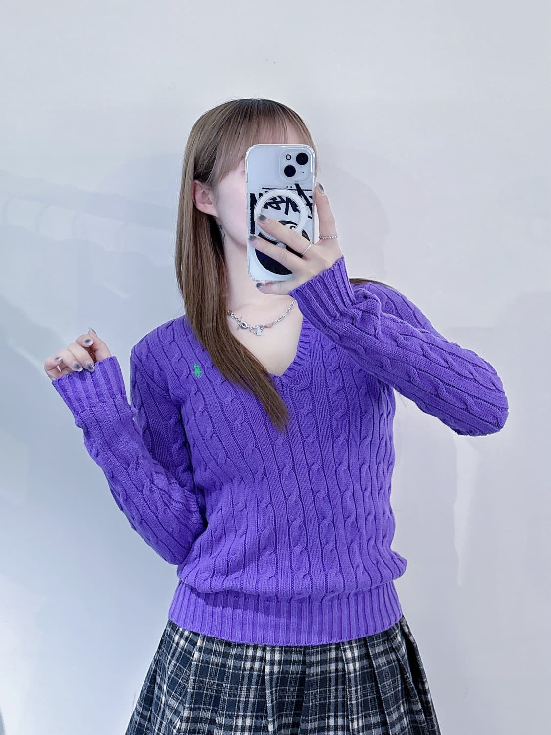 폴로랄프로렌 퍼플 브이넥 케이블 니트 상품이미지1