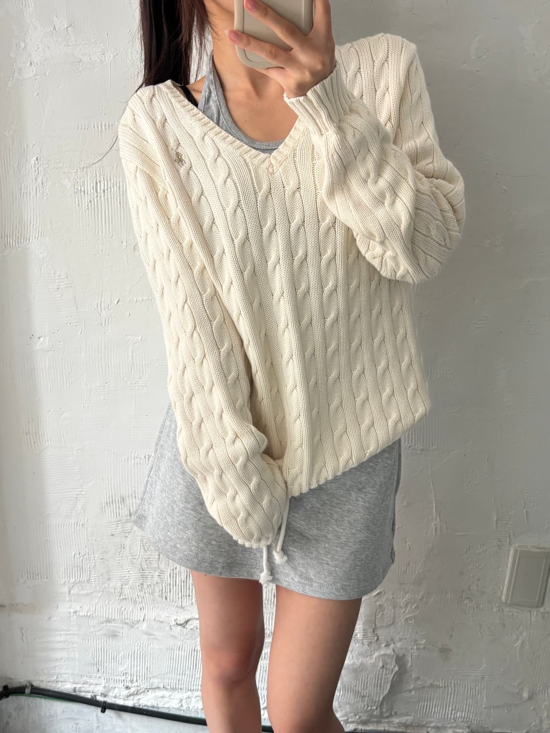 Polo 폴로 랄프로렌 신형 우먼라인 아이보리 컬러 브이넥 케이블 니트 상품이미지4