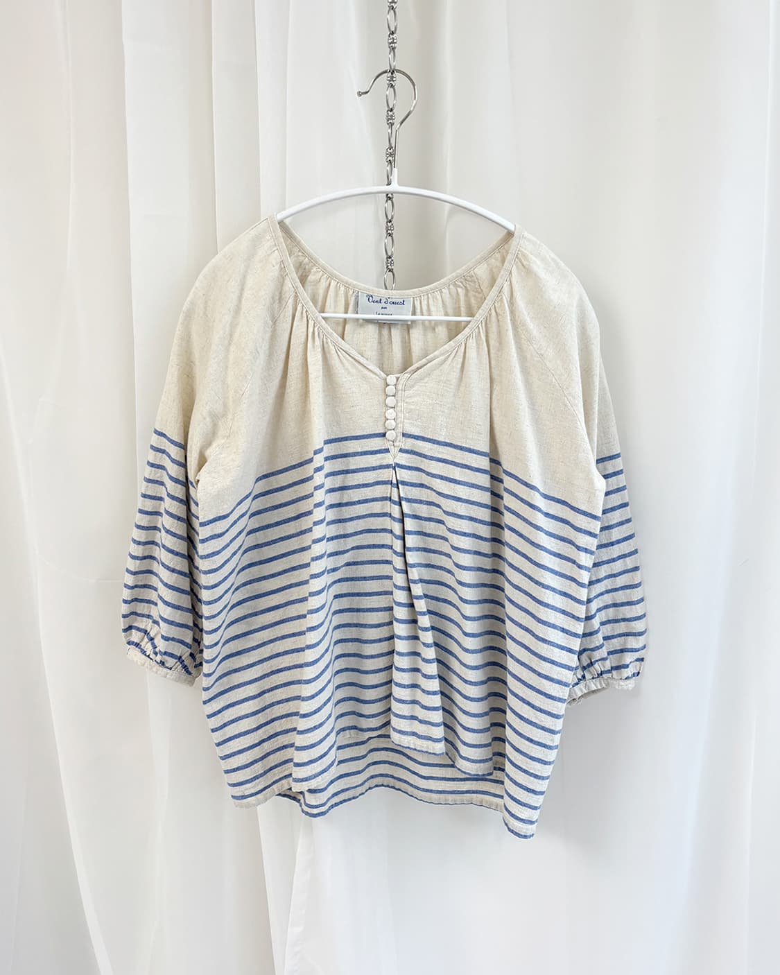 marina half stripe linen mixed blouse 상품이미지1