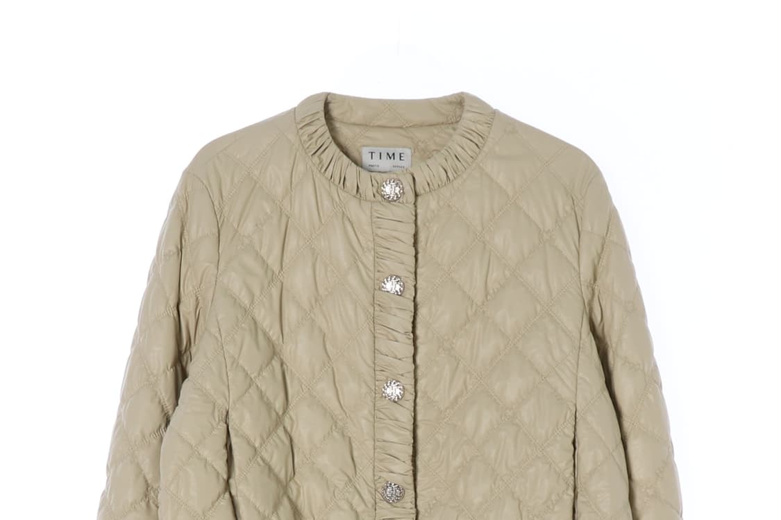 [S]타임 레더 퀼팅 패딩 노카라 숏 점퍼 재킷 가죽
 상품이미지2