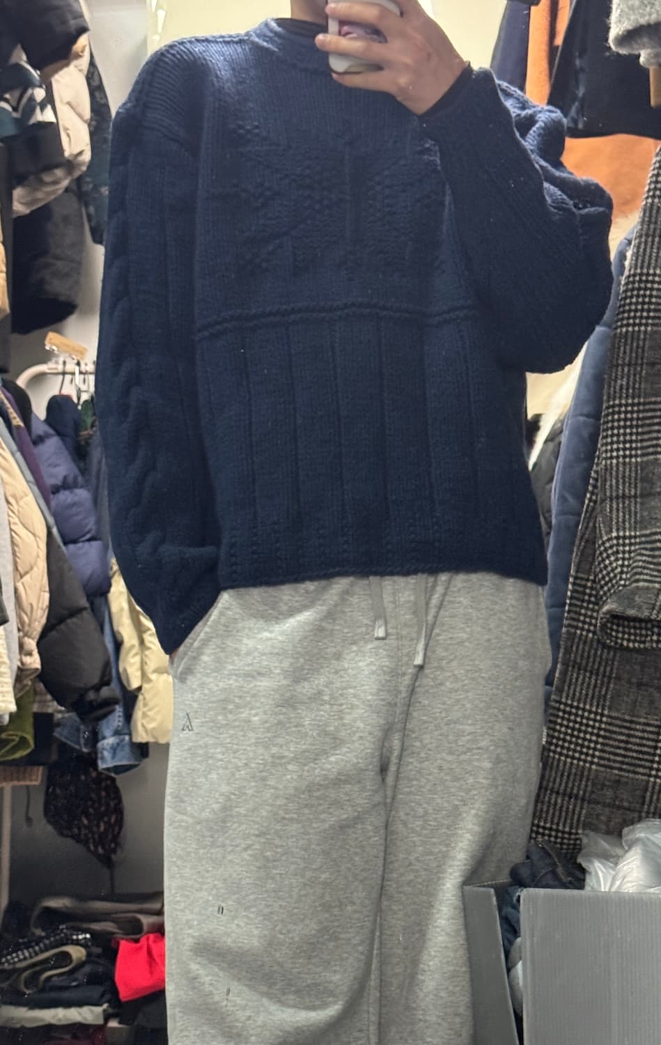 희귀!! 폴로 랄프로렌 90s 핸드 니트 스웨터 XL 네이비 상품이미지3