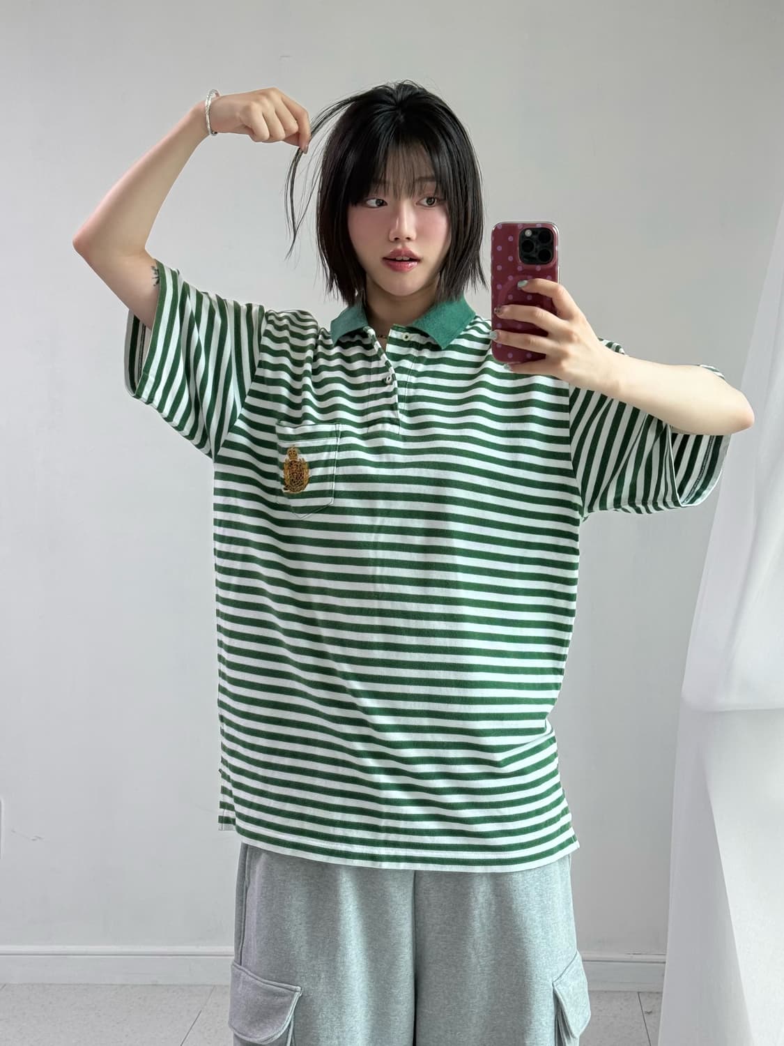 폴로 그린 스트라이프 크레스트 피케이 반팔 상품이미지2