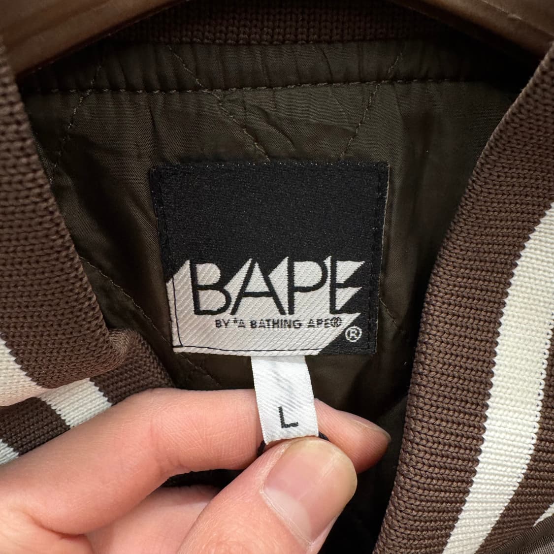 00s 베이프 오리지널 바시티 자켓 전면 빅로고 포인트 카키브라운 상품이미지6