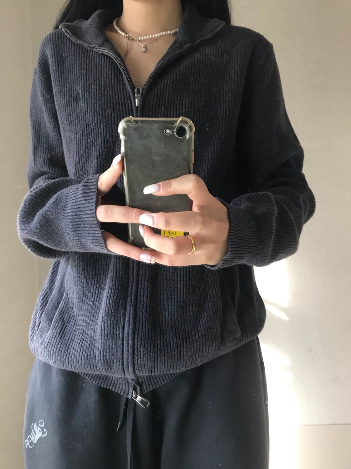 폴로 그레이 와플 니트집업 상품이미지3