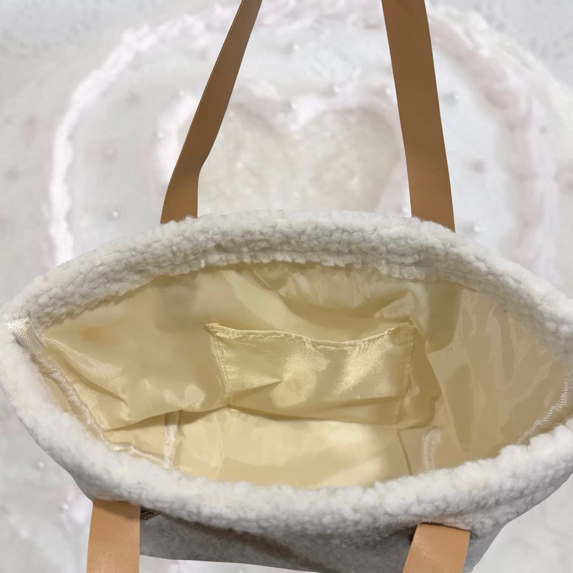 S'MORE 일본 빈티지 화이트 플리스 뽀글이 갸루 토트백 상품이미지4