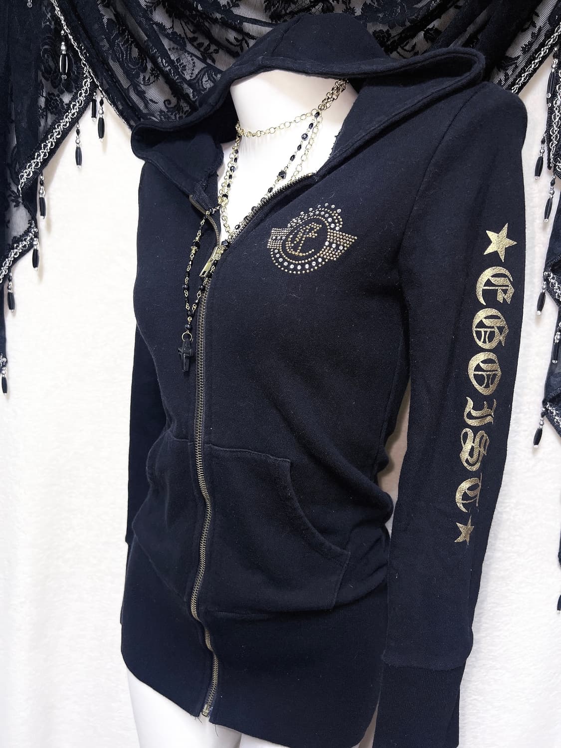 에고이스트 오네갸루 펑크 y2k 와투케 레터링 큐빅 날개 후드집업 원피스 상품이미지3