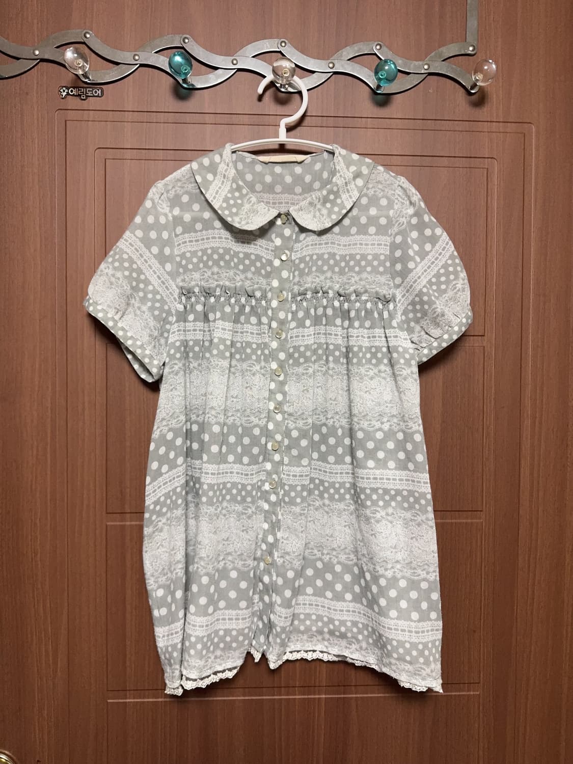 모리걸 하구미 일본 빈티지 레이스 도트 둥근카라 홍콩 블라우스 상품이미지1