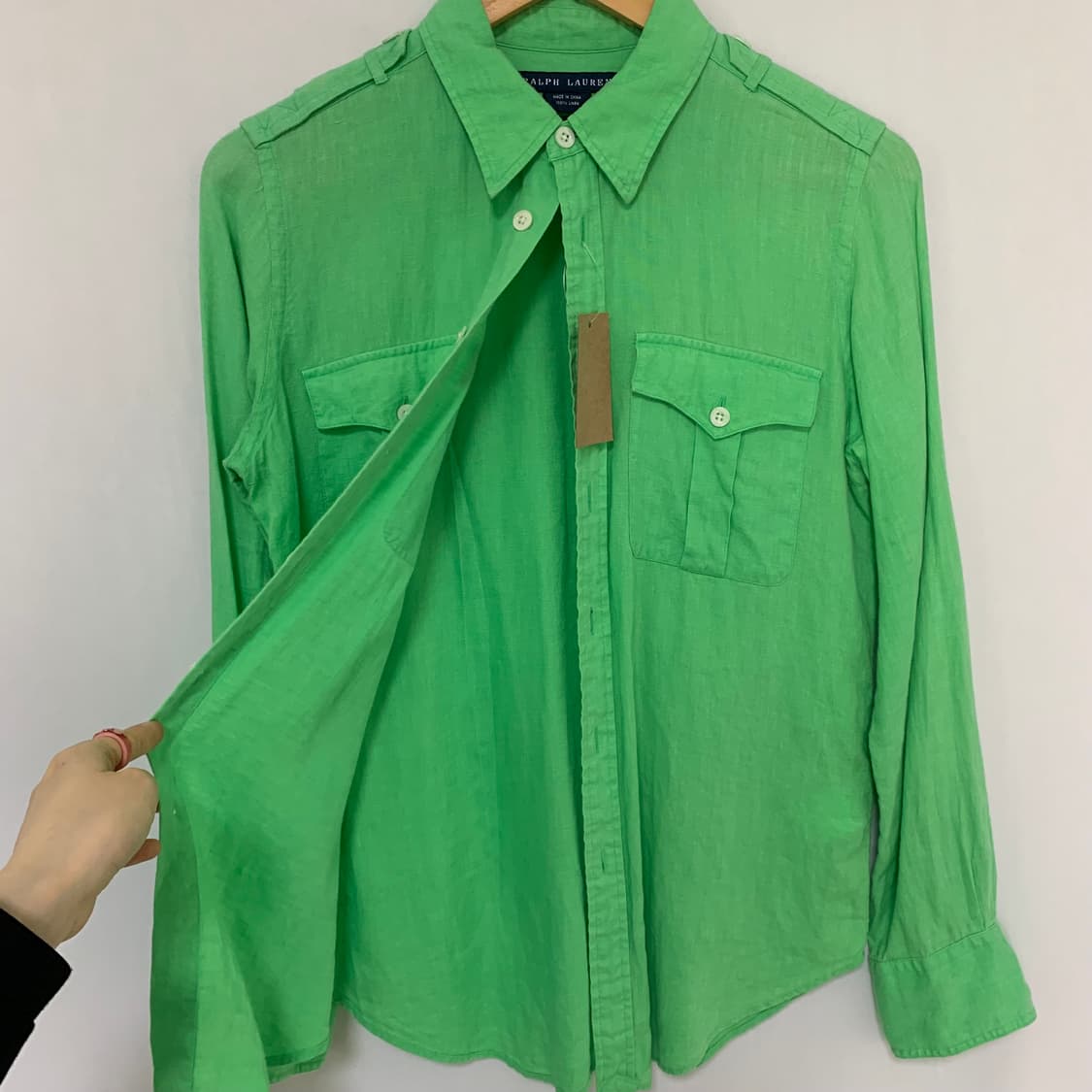 폴로랄프로렌 민트 그린 린넨 100% 포켓 긴팔 셔츠 10사이즈 상품이미지9