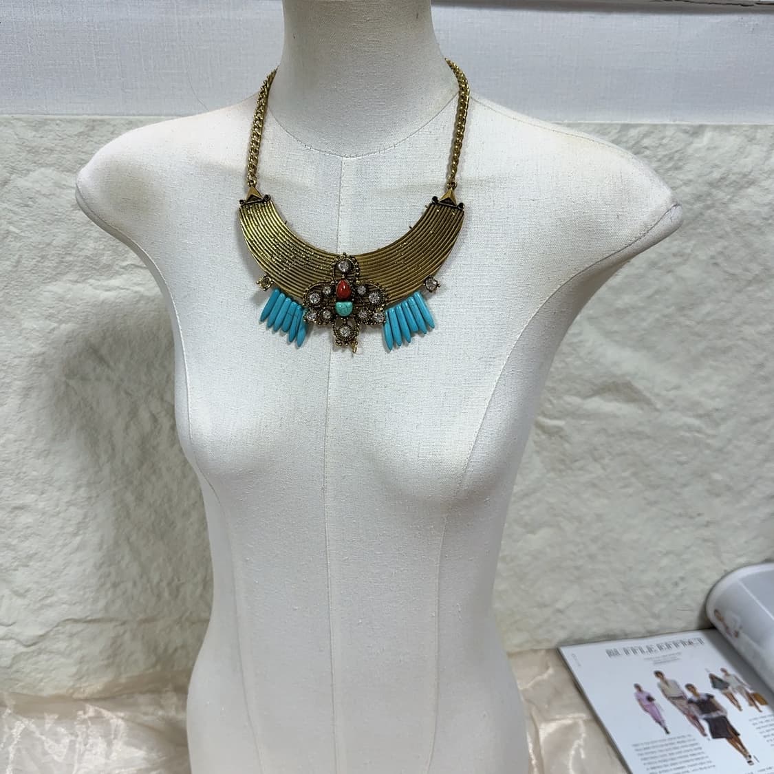 빈티지 에스닉 터키석 쿠바체인 목걸이 상품이미지1