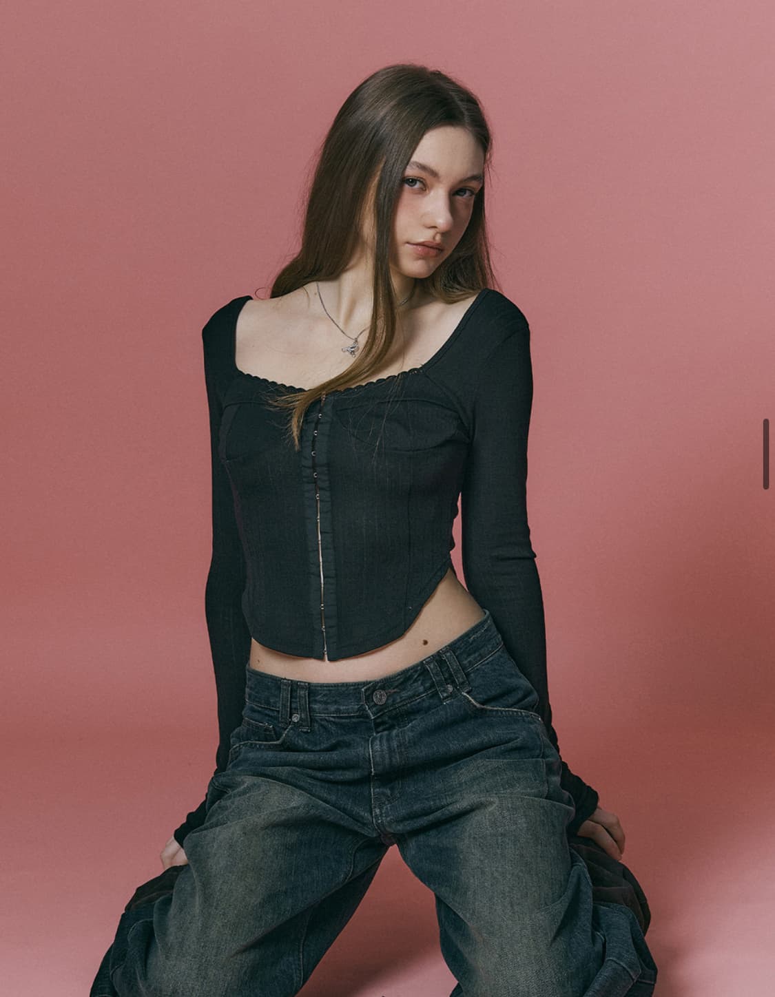 플리즈노팔로우 조안 코르셋 롱 슬리브 탑 블랙  상품이미지3