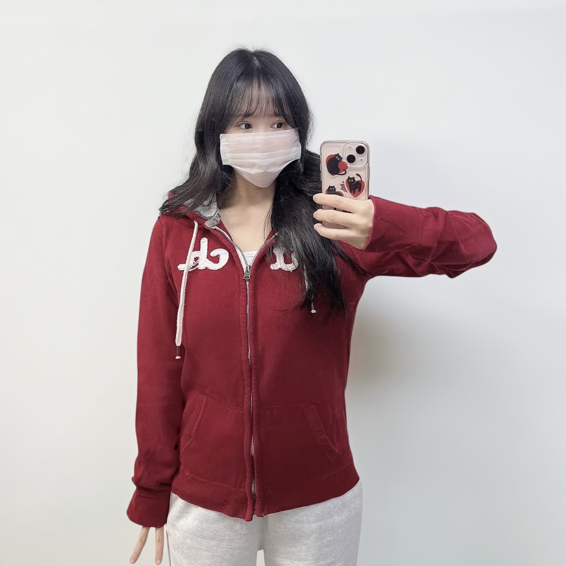 아베크롬비 피치 로고 후드집업 버건디 레드 상품이미지1