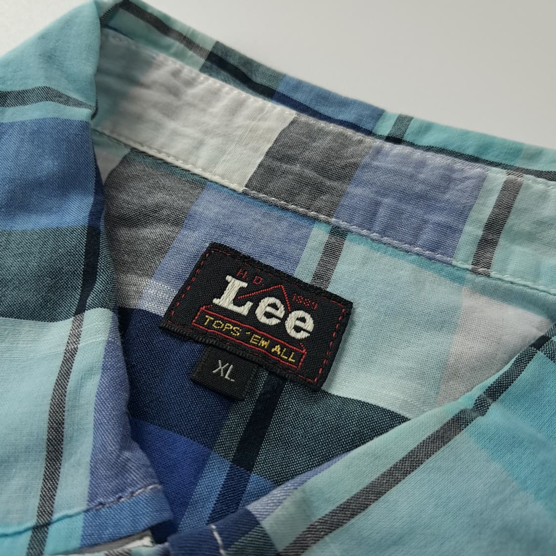 CK802 XL 리 LEE 캔자스 1889 블루 체크 반팔 셔츠 남방 상품이미지3