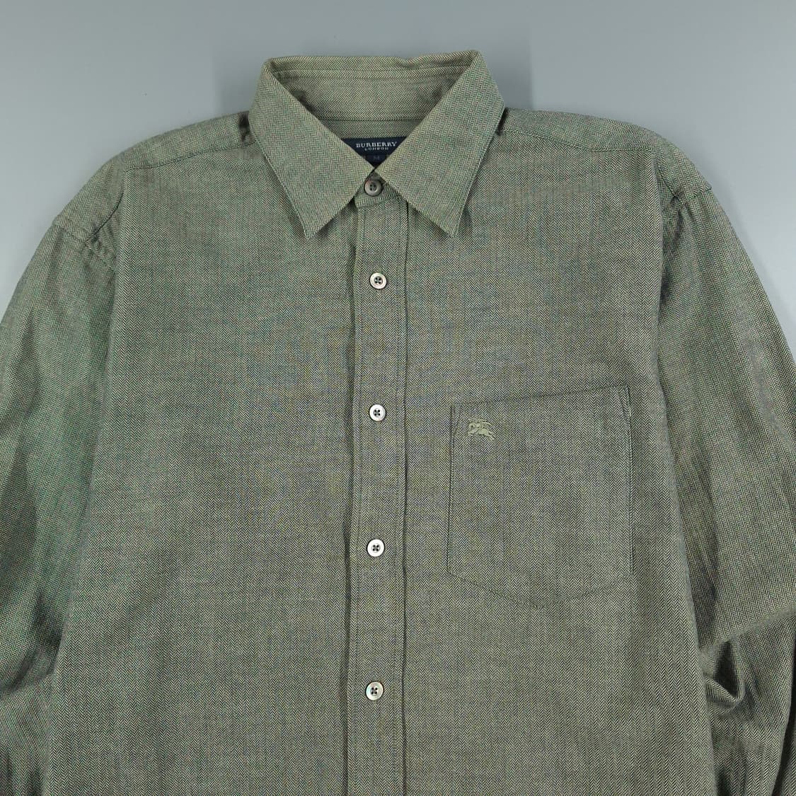 버버리 카키 그레이 헤링본 패턴 체스트포켓 코튼 울 블렌드 남방 셔츠 상품이미지4