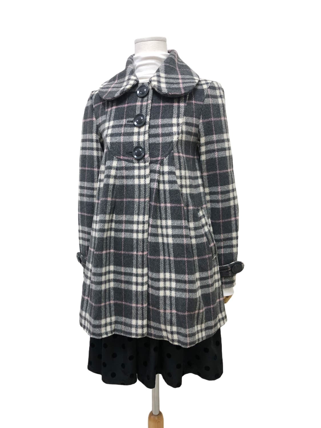 빈티지 미디 체크 코트 상품이미지4