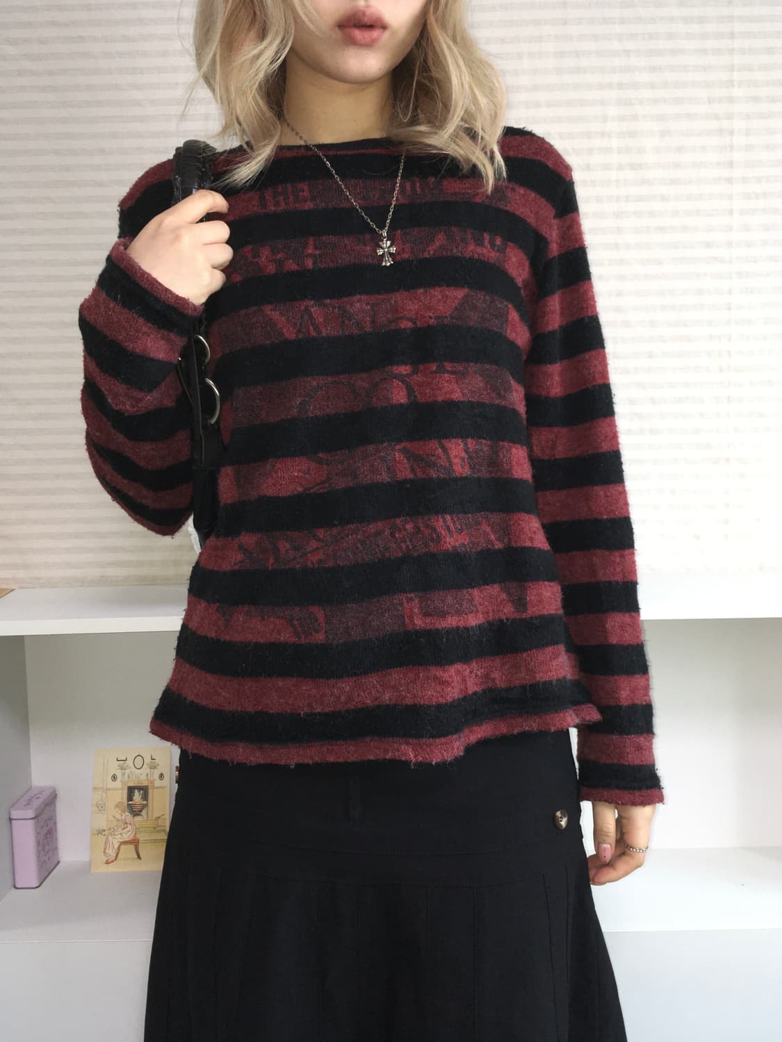 jpn vintage red bokashi stripe y2k knit 상품이미지2