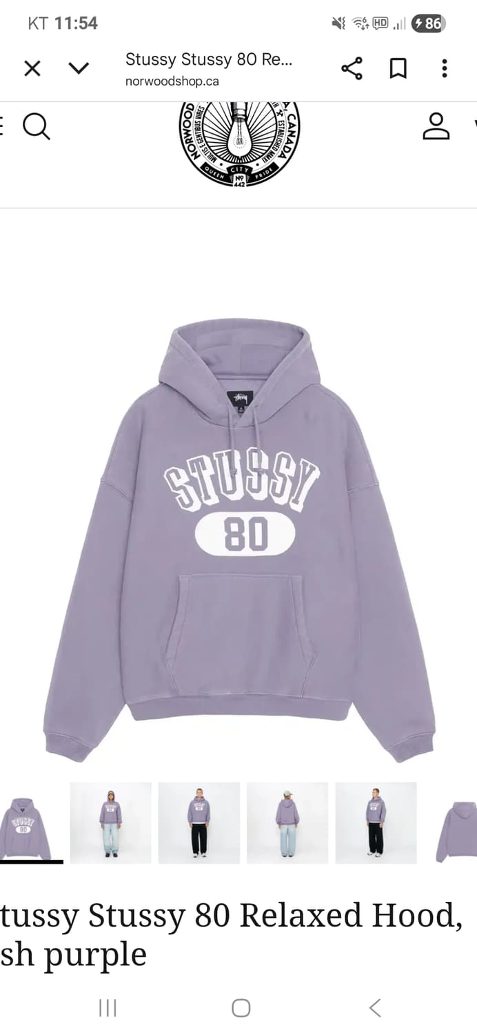 스투시 80 릴랙스드핏 후드 라벤더 새제품 상품이미지2