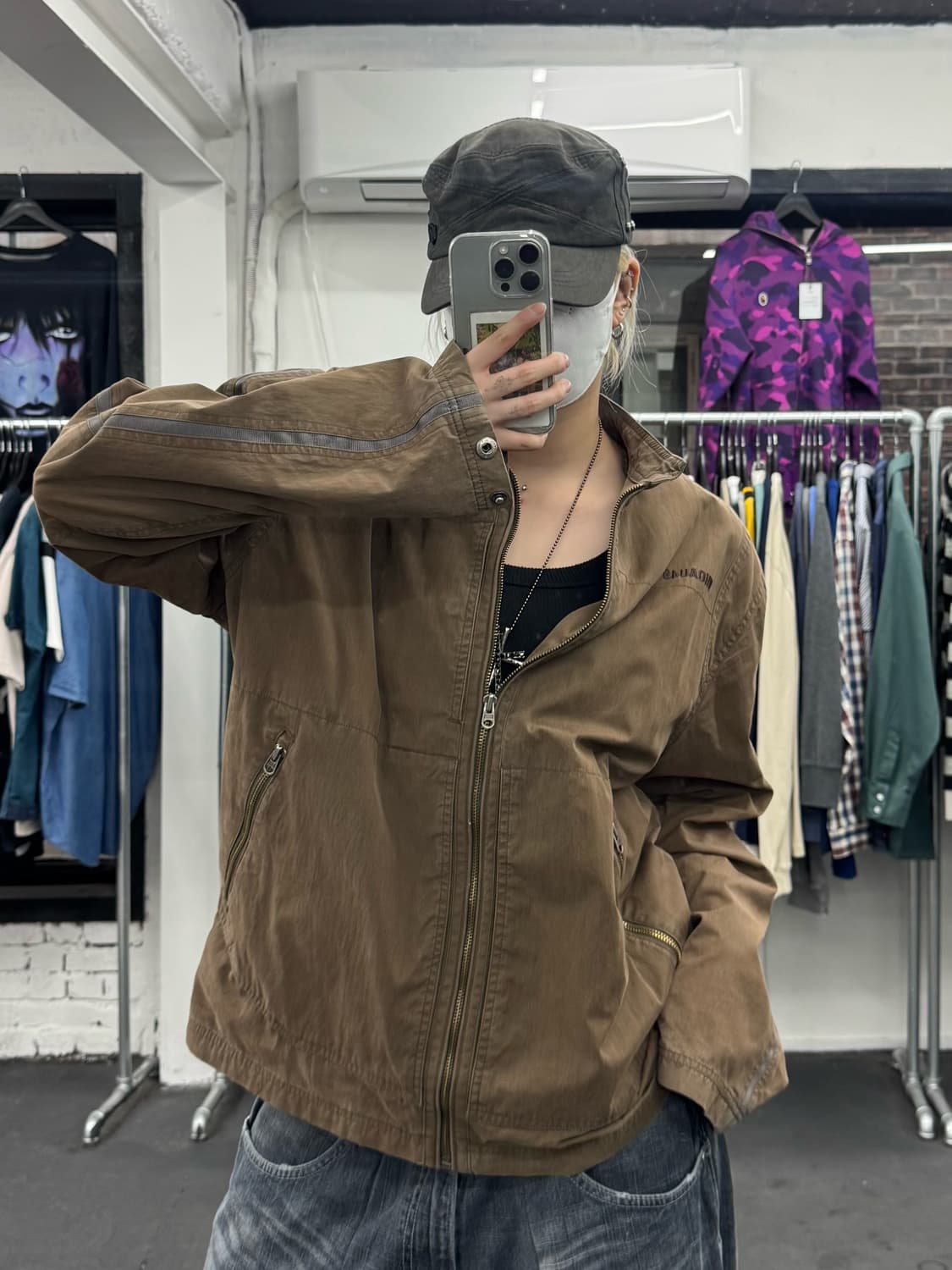VTG 넥버튼 브라운 코튼 바이커 자켓 상품이미지2