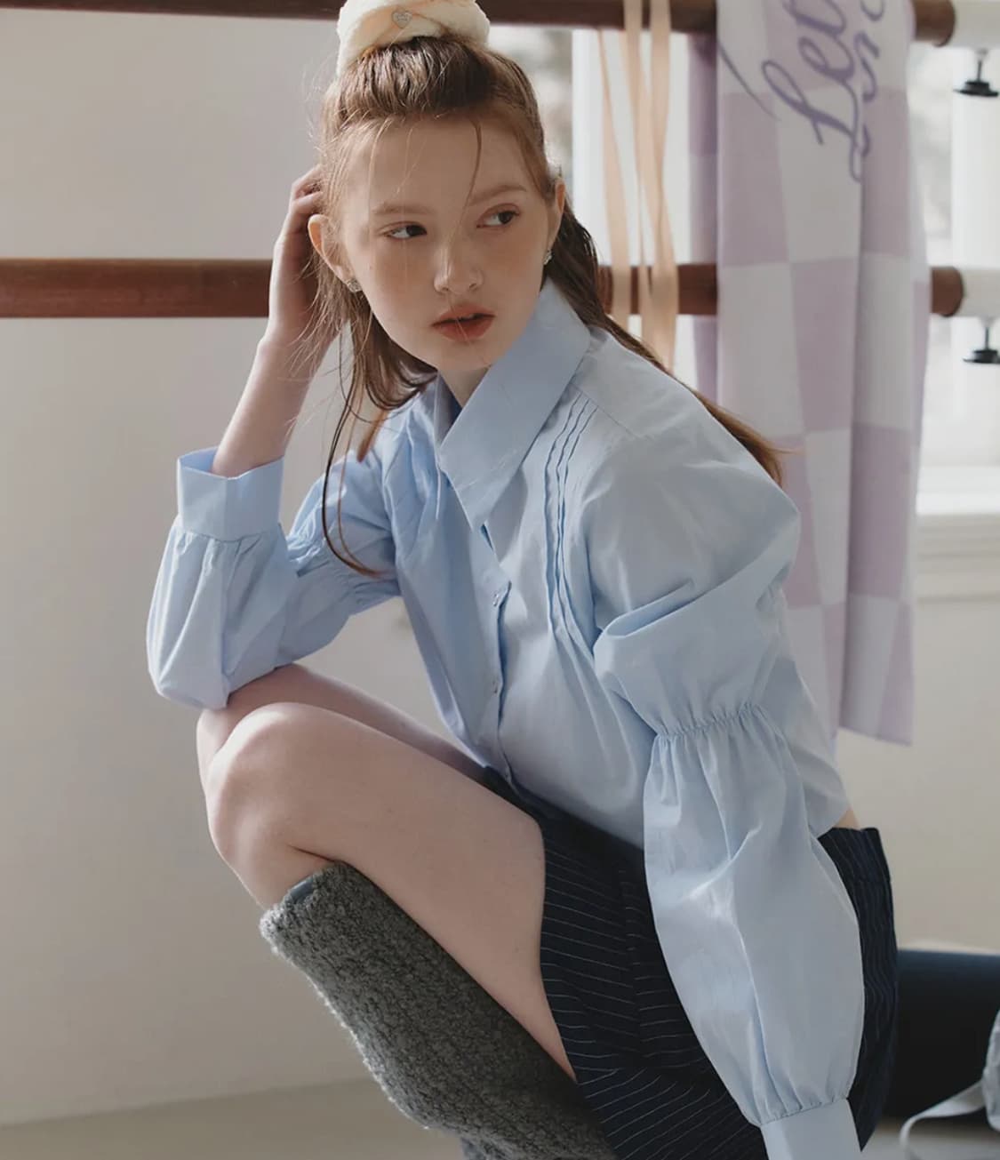 레터프롬문 스완 벌룬 블라우스 스카이블루 상품이미지1