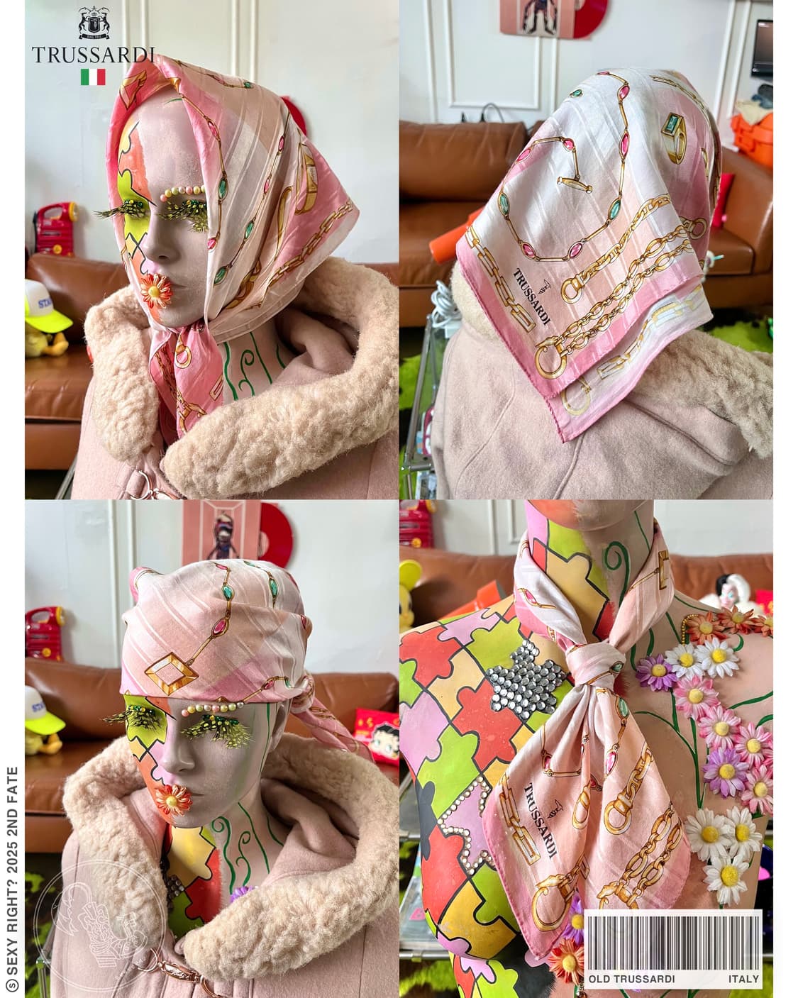 1980-90s TRUSSARDI Italian Silk Scarf 상품이미지1