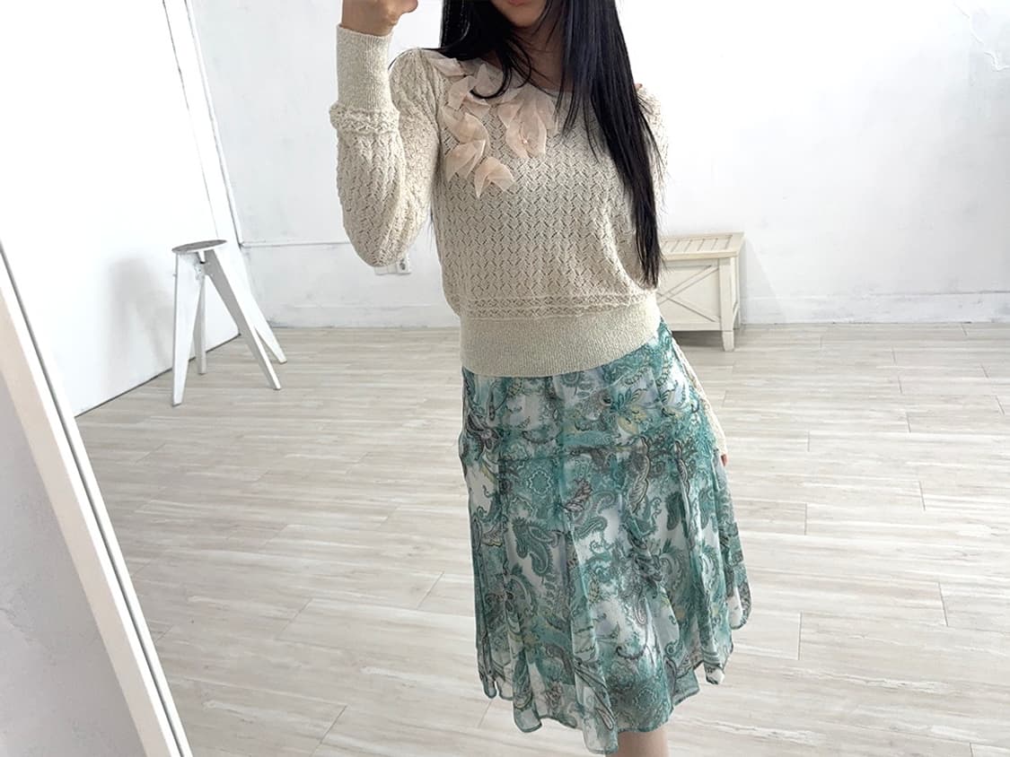 Ivory Lurex Floral Corsage Knit 상품이미지2