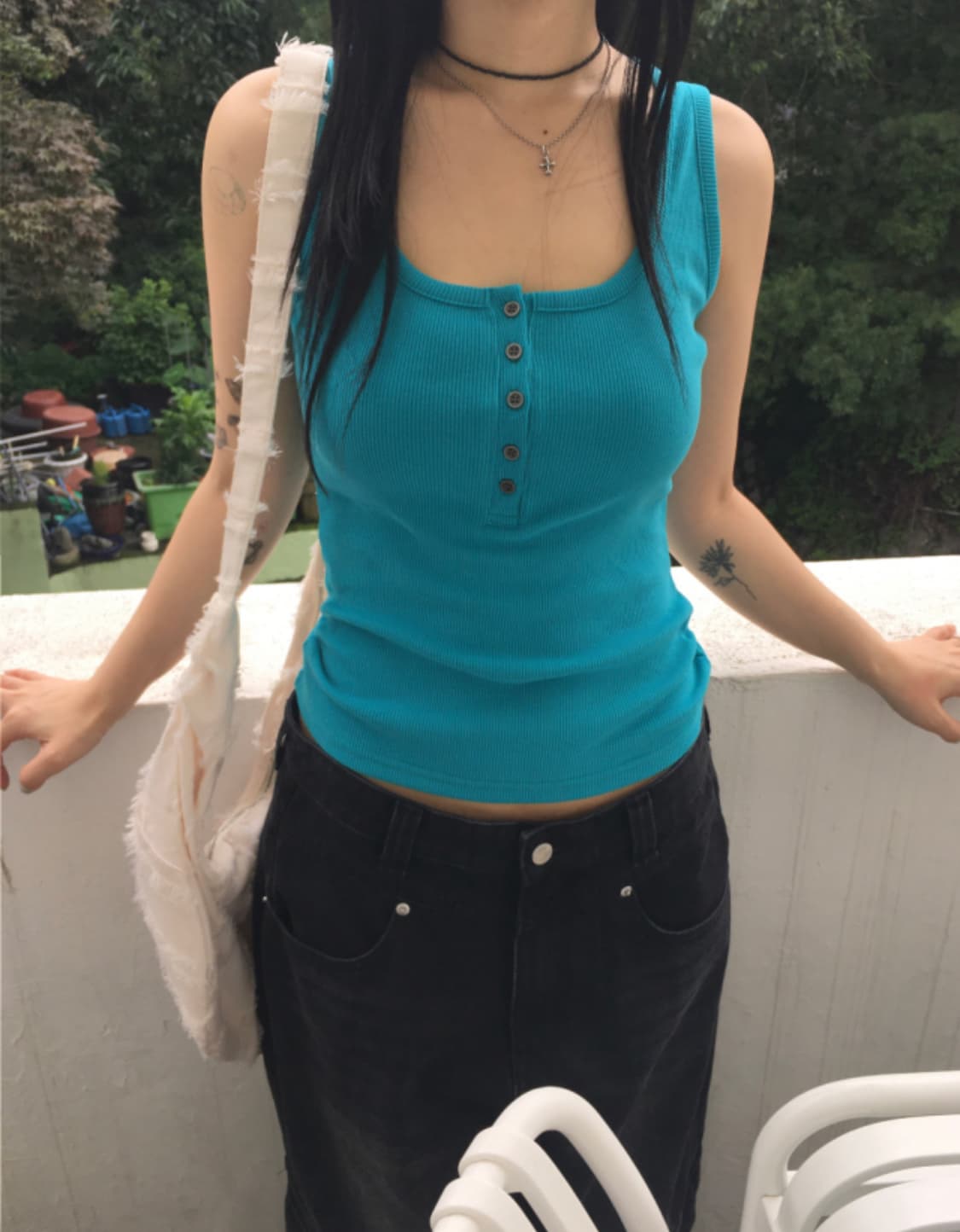 easeas touch button sleeveless 바다 상품이미지1