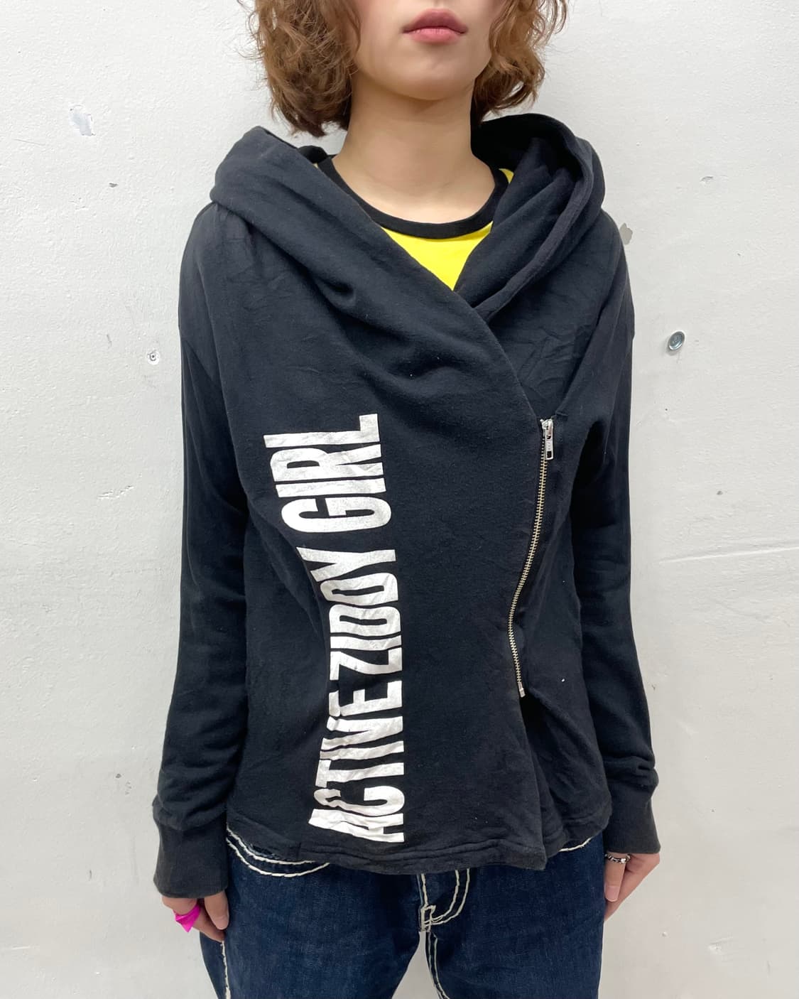 ziddy girl asymmetric black hoodie 상품이미지4