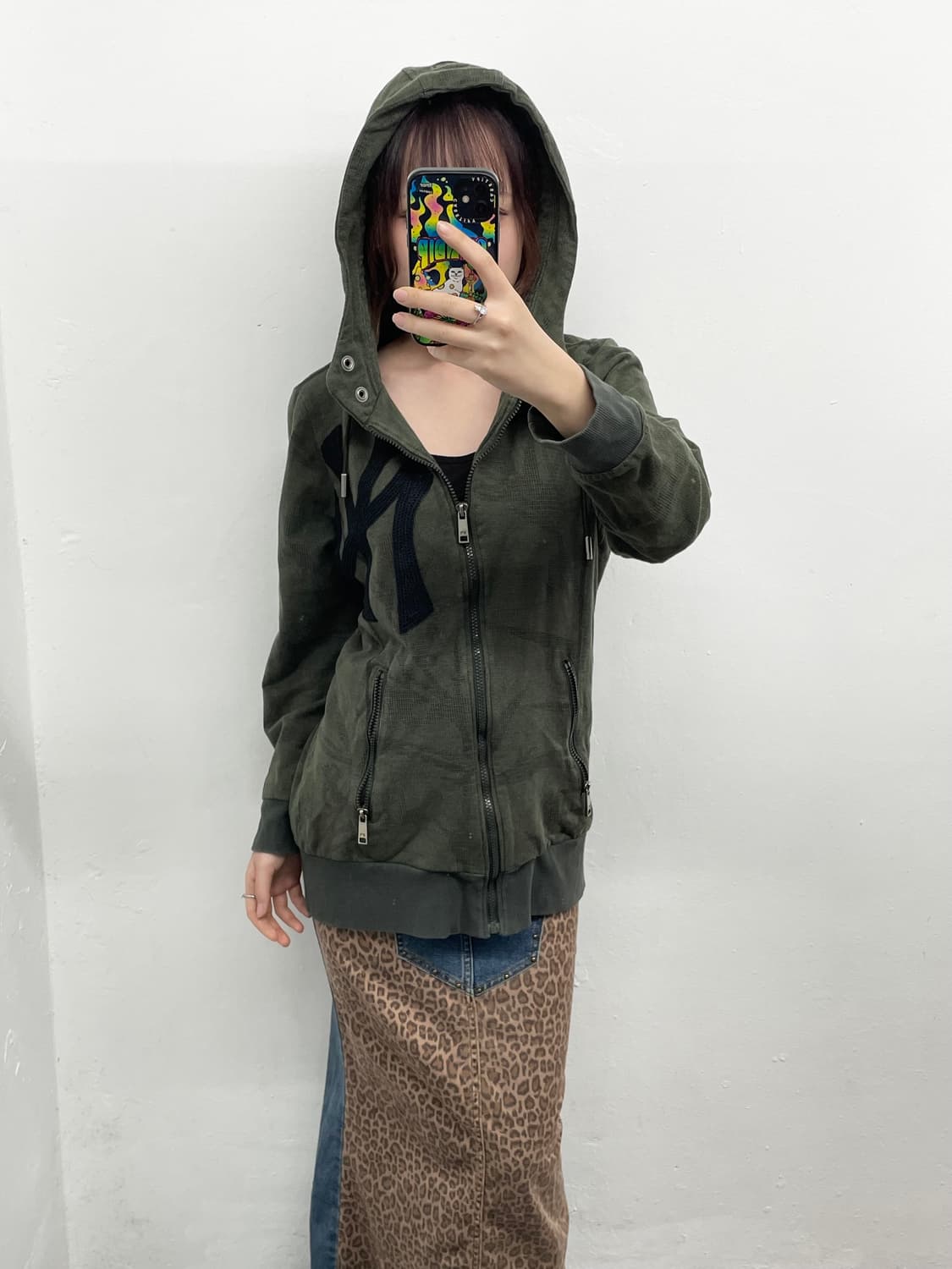 mlb 카키 그런지 후드집업 상품이미지6