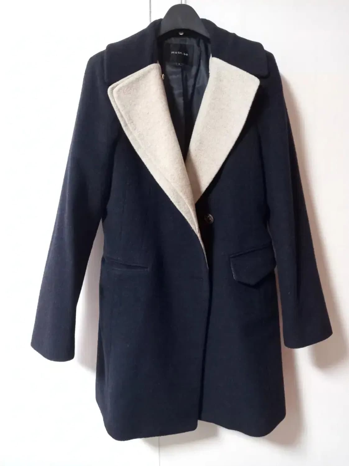 mustbe 퍼카라 탈착 배색카라 모직 코트 네이비 55 상품이미지1