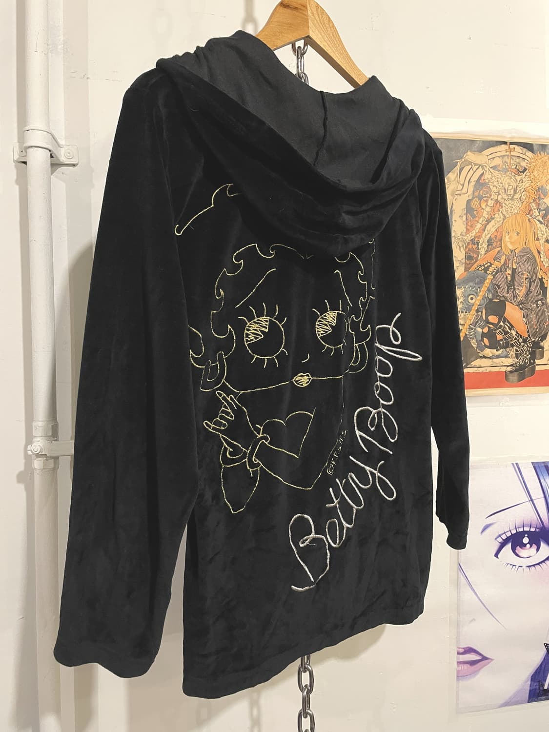 betty boop 베티붑 핑크 골드 자수 블랙 벨벳 셋업 상품이미지4