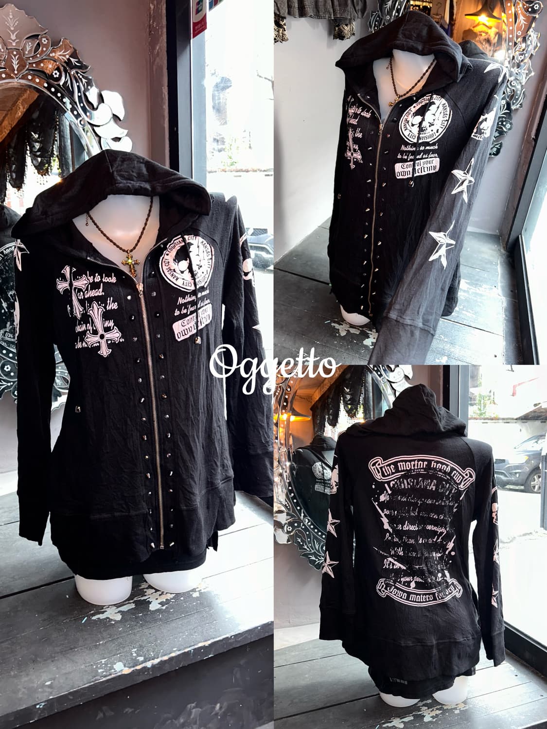 Oggetto 오게토 해골레이스 패치 스터드 후드집업 펑크y2k갸루 상품이미지5