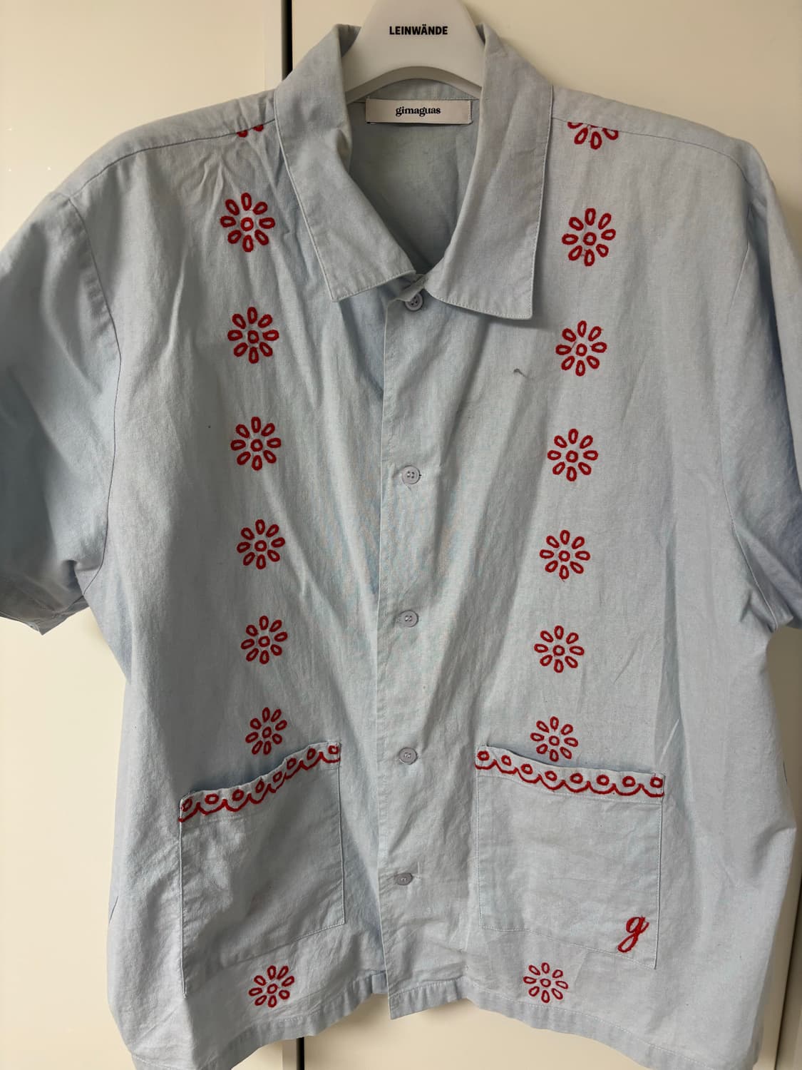 기마구아스 자수 반팔 셔츠 블루 상품이미지2