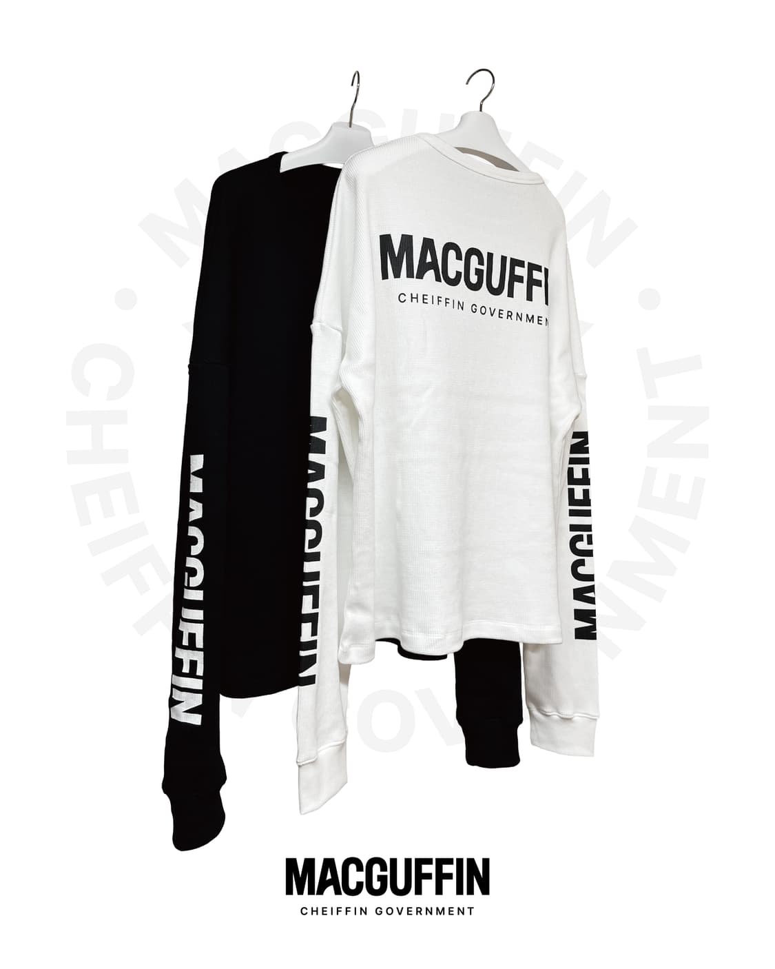 MACGUFFIN 와플니트 맨투맨 롱슬리브 블랙 & 화이트 상품이미지1