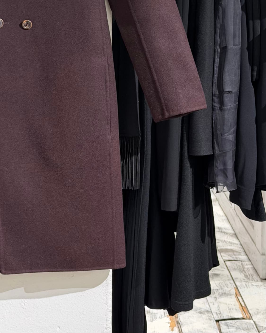 질샌더 버건디 노카라 투버튼 코트 상품이미지6