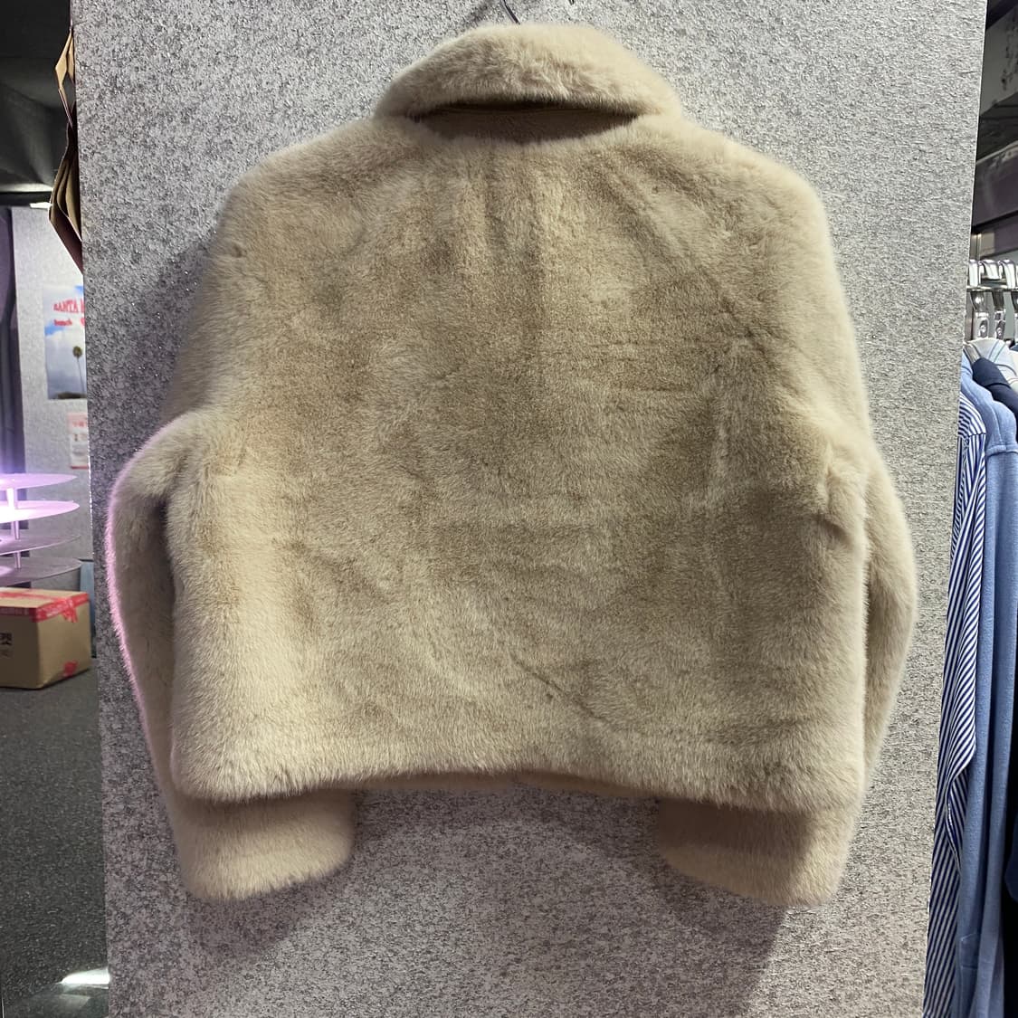 빈티지 라이트 베이지 크롭 퍼 자켓 B4002 상품이미지4