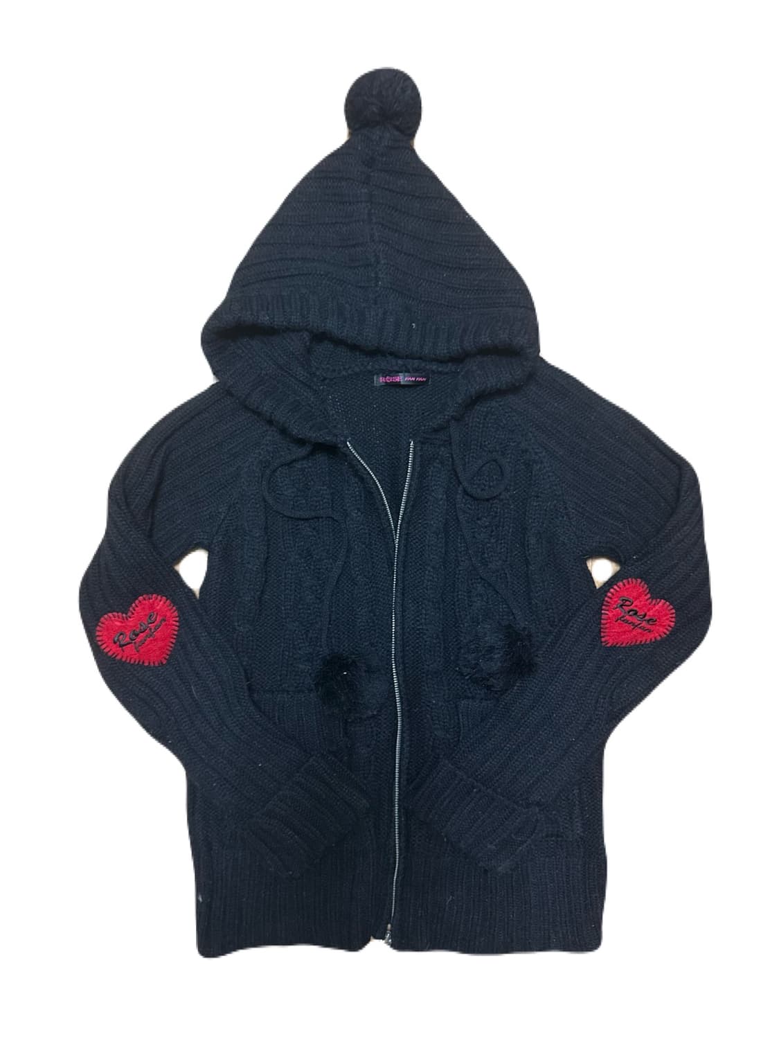 일본빈티지 방울 폼폼이 하트 니트 후드집업 모리걸 펑크 그런지 상품이미지1