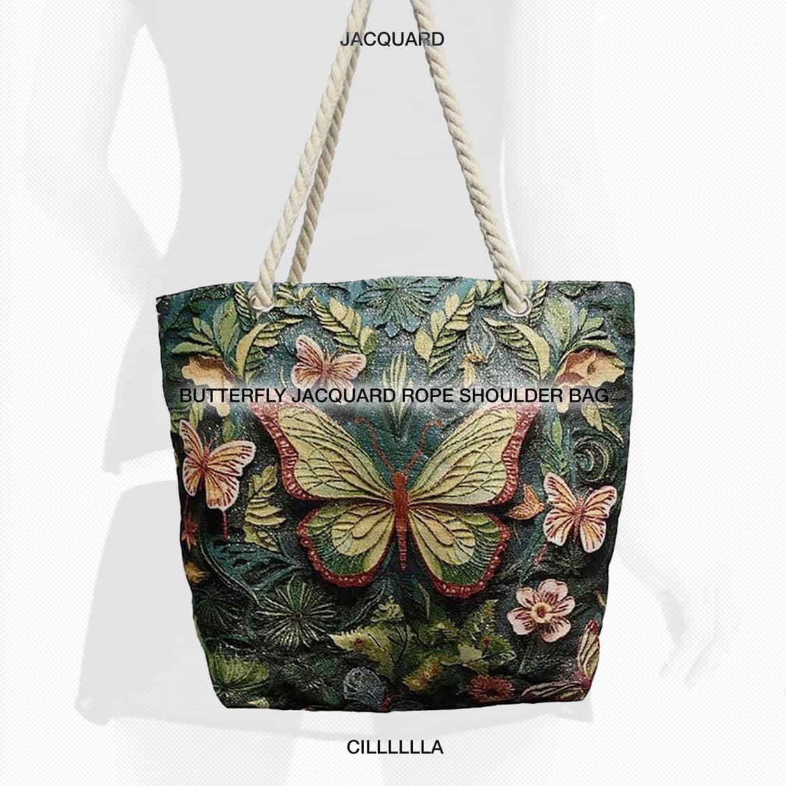 BUTTERFLY JACQUARD 나비 자수 자카드 로프숄더백 상품이미지1