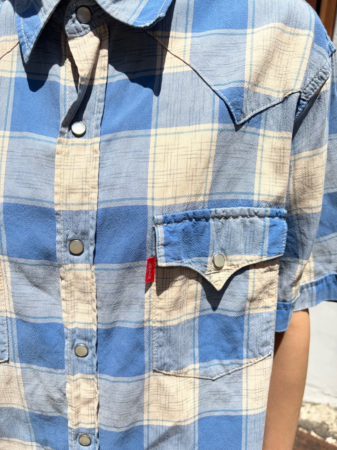 Levi's 웨스턴 스카이 블루 체크 반팔 셔츠 L 상품이미지2