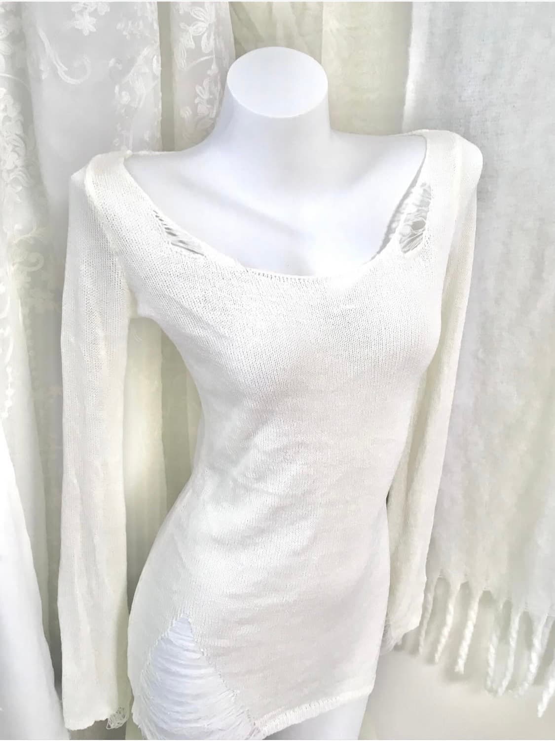 inpysecond 화이트 그런지 슬림 네트 롱슬리브 상품이미지3