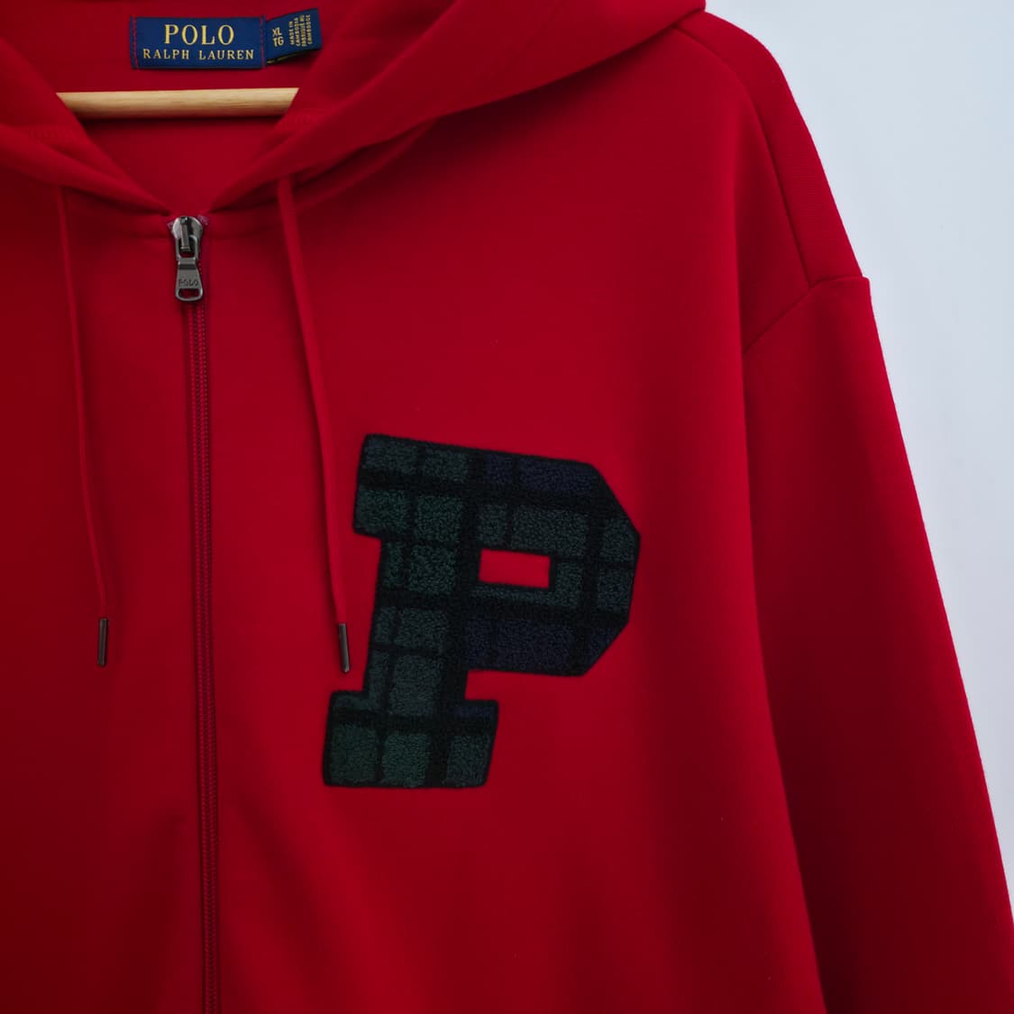 [XL] 폴로 랄프로렌 체크 로고 패치 레드 후드 집업 상품이미지4