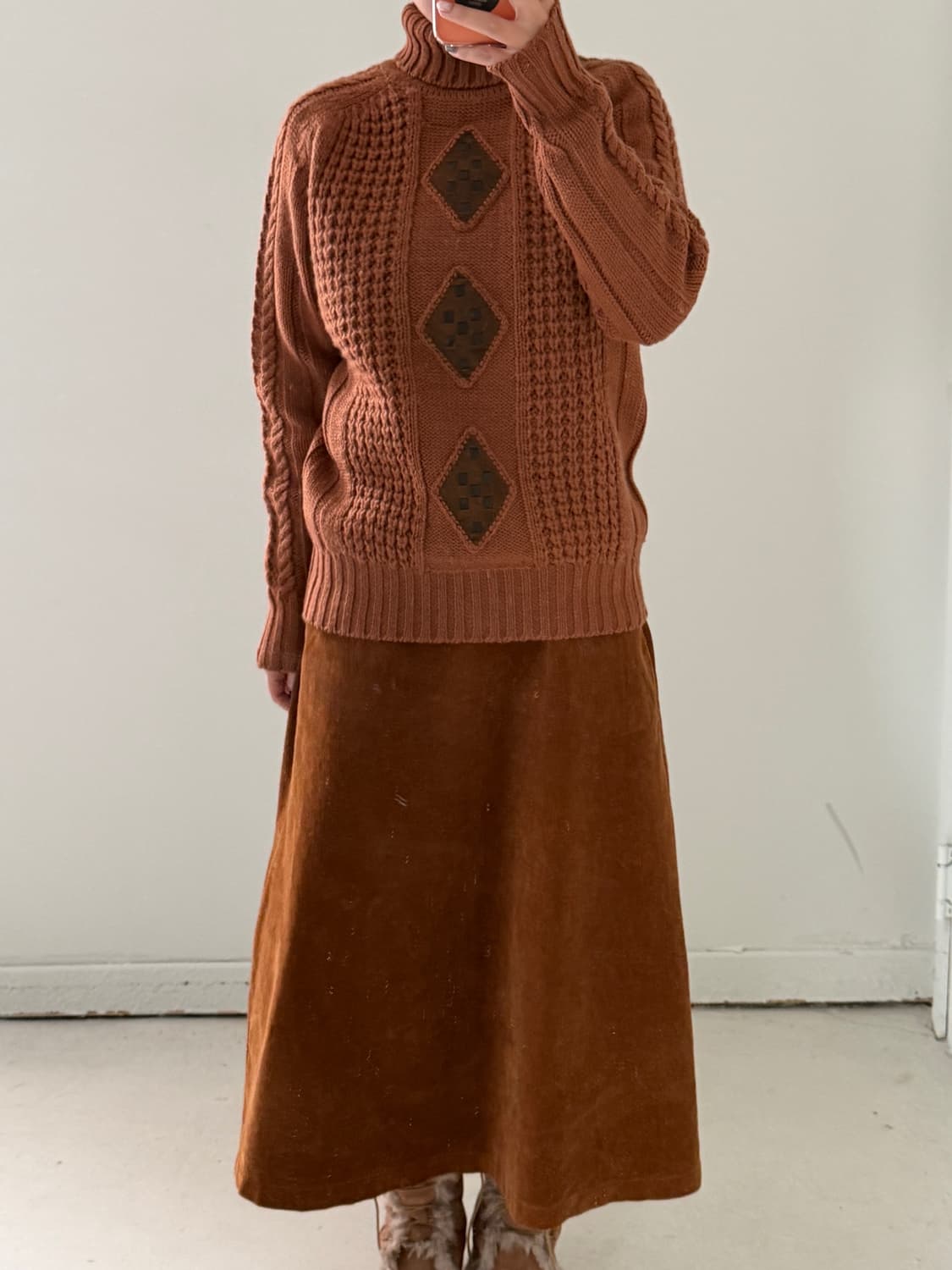 일본빈티지 아가일 포인트 카멜 터틀넥 상품이미지2