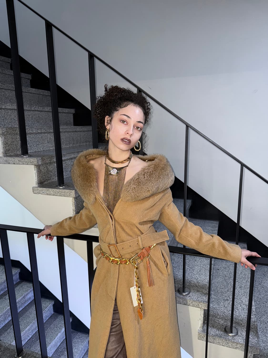 fur collar maxi coat 상품이미지2