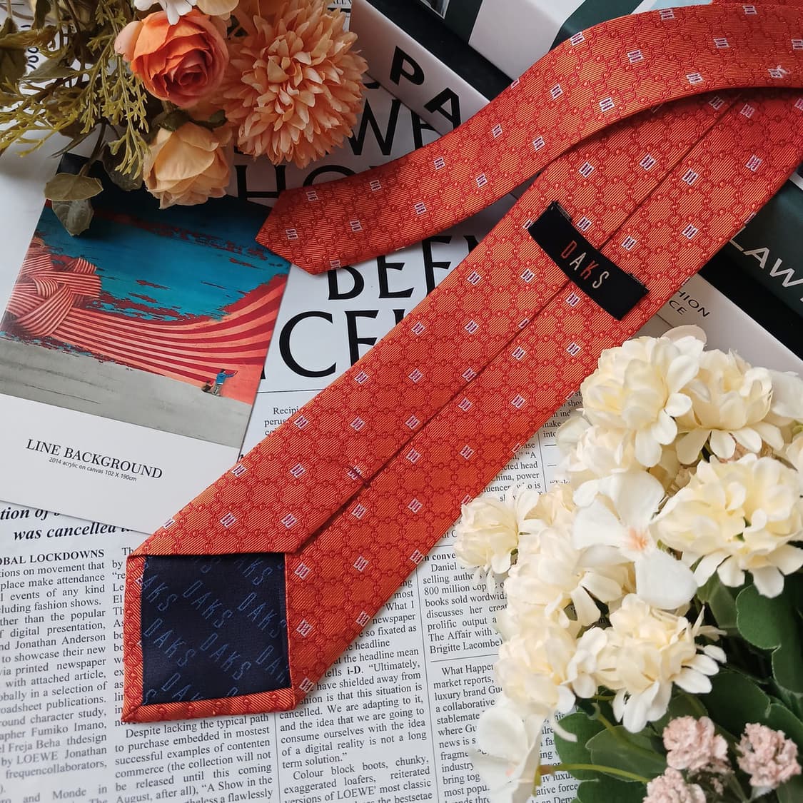 DAKS 닥스 넥타이 오렌지 로고 패턴 S~A+등급 E897 상품이미지3