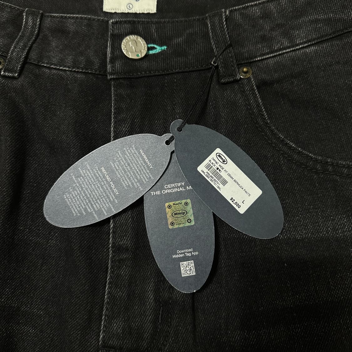 새상품 L MMLG 엠엠엘지 데님 버뮤다팬츠 블랙 상품이미지4